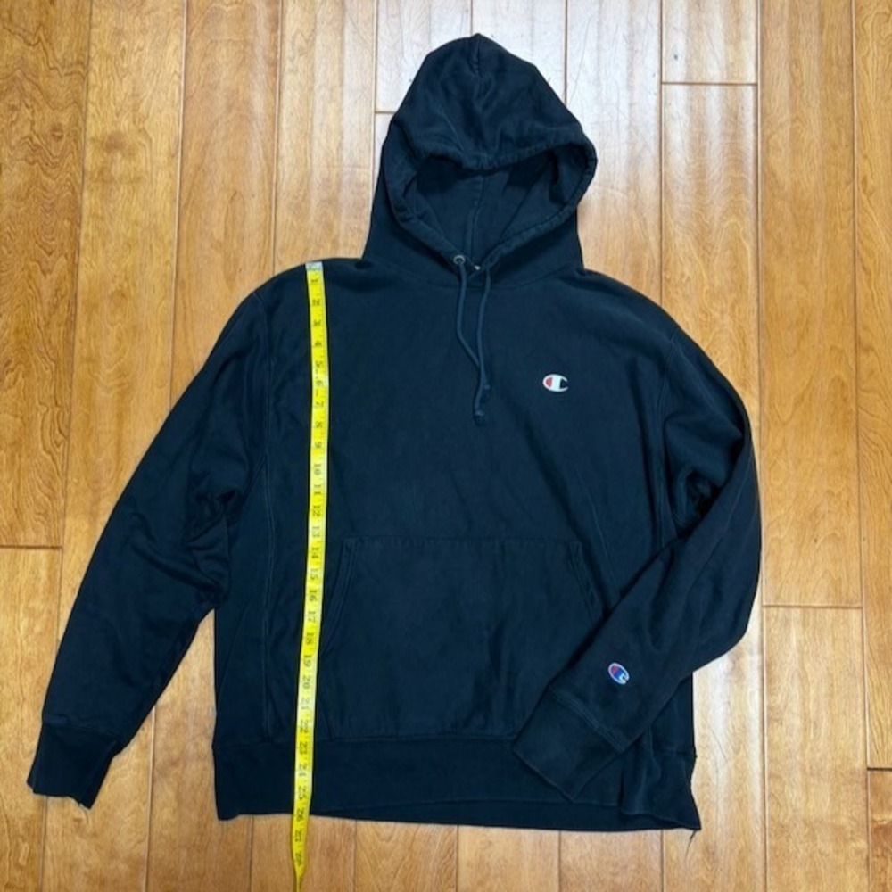 Vintage Champion Reverse Weave Hoodie Mens L Black Pullover Streetwear - Picture 2 of 11